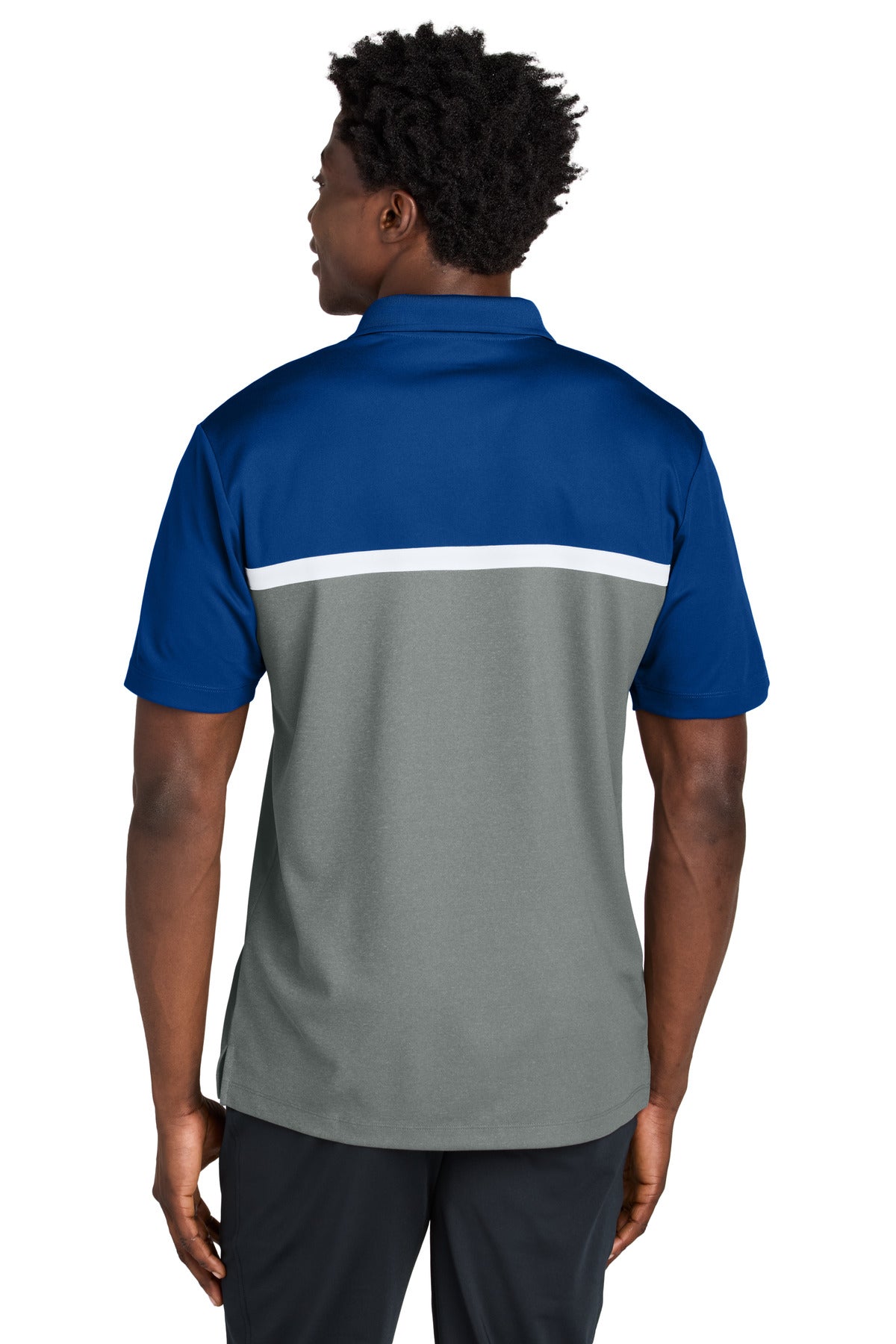 Sport-Tek UV Micropique Colorblock Polo ST741 - True Royal/ Grey Concrete Heather/ White - back