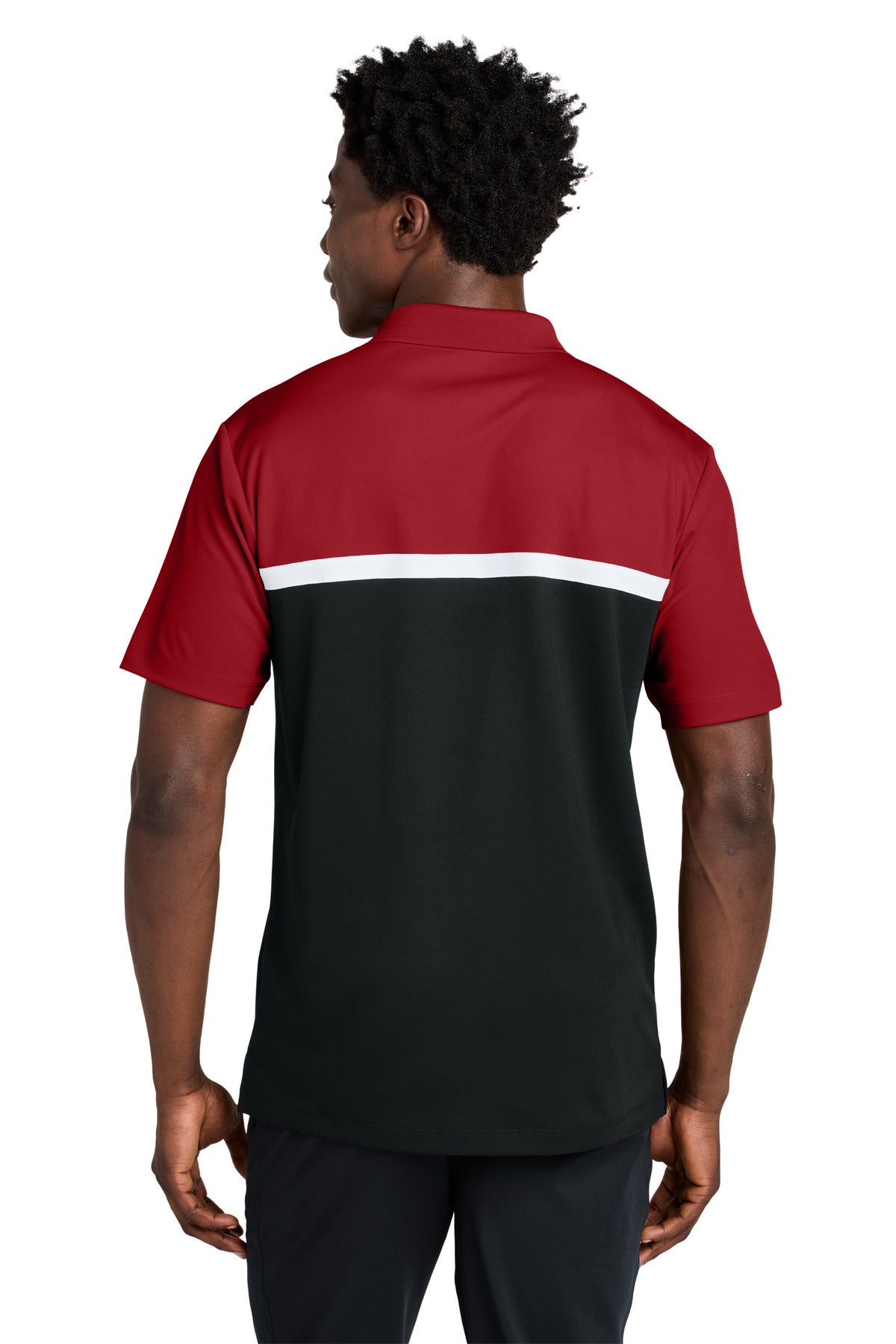 Sport-Tek UV Micropique Colorblock Polo ST741 - Deep Red/ Black/ White - back