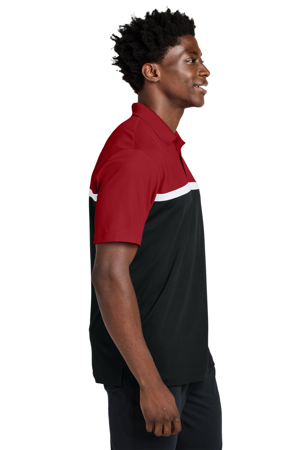 Sport-Tek UV Micropique Colorblock Polo ST741 - Deep Red/ Black/ White - side