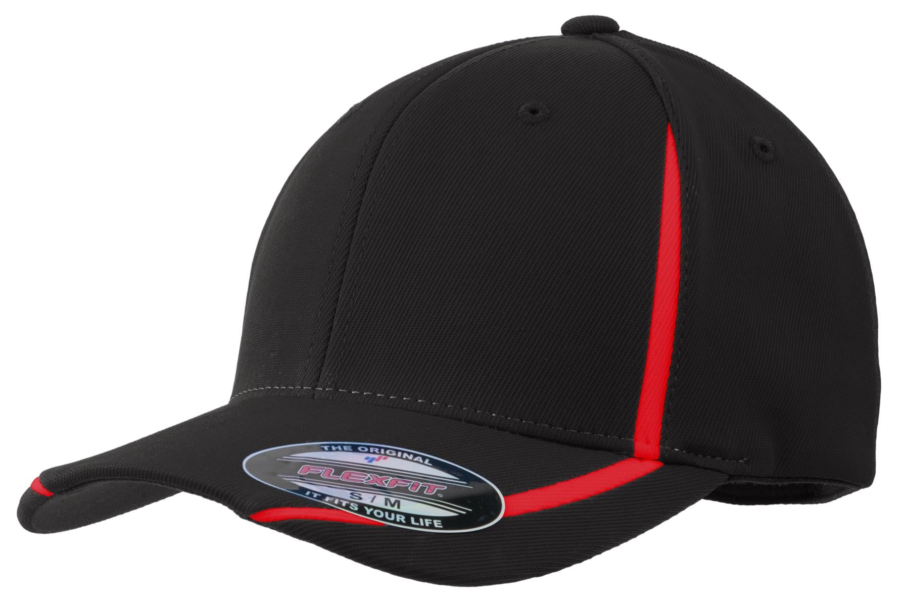 DISCONTINUED Sport-Tek Flexfit Performance Colorblock Cap. STC16 - Black/ True Red - front
