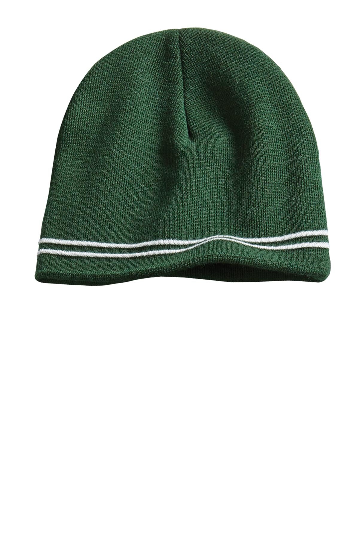 DISCONTINUED Sport-Tek Spectator Beanie. STC20 - Forest Green/ White - front