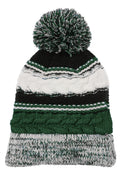 Sport-Tek Pom Pom Team Beanie. STC21 - Forest Green/ Black/ White - front