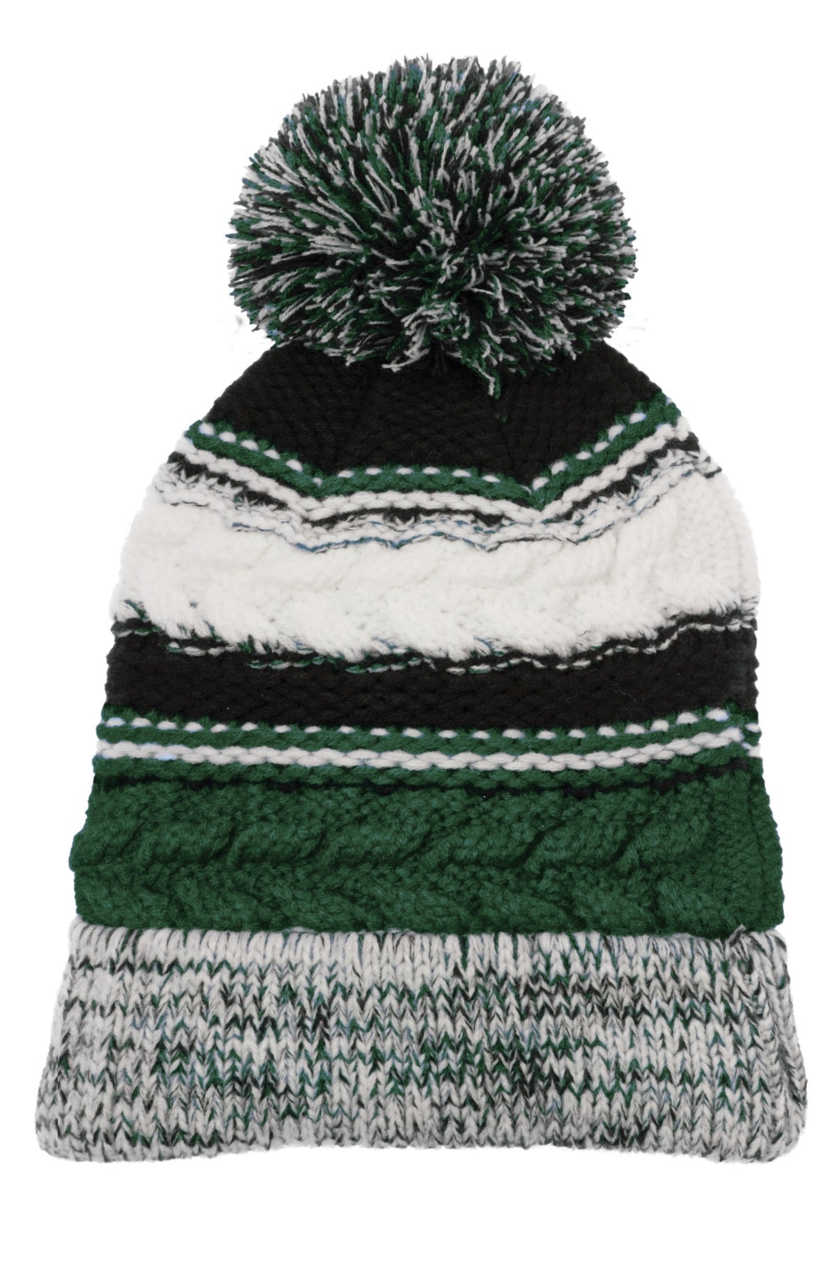 Sport-Tek Pom Pom Team Beanie. STC21 - Forest Green/ Black/ White - front