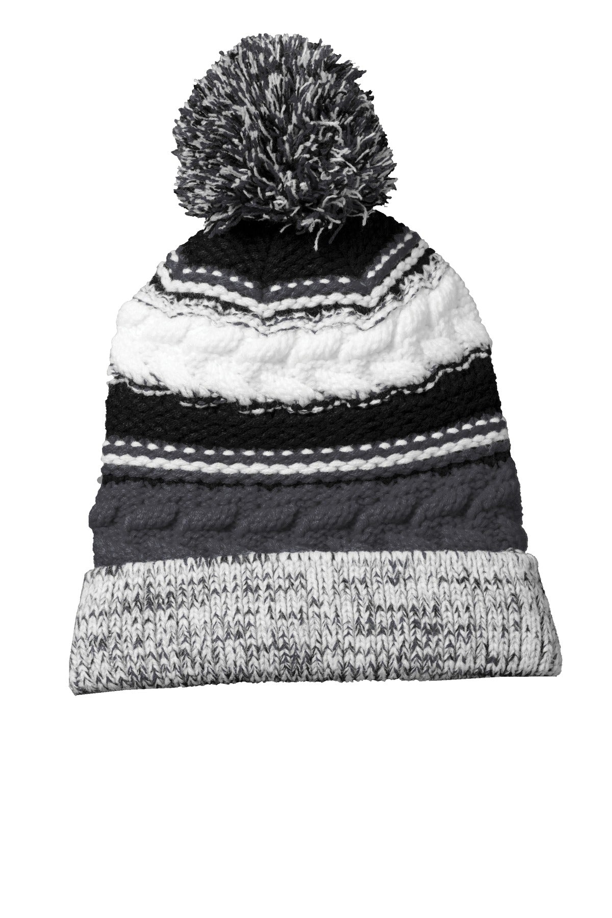 Sport-Tek Pom Pom Team Beanie. STC21 - Iron Grey/ Black/ White - front