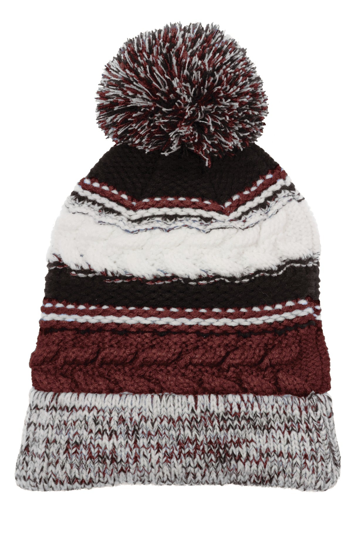 Sport-Tek Pom Pom Team Beanie. STC21 - Maroon/ Black/ White - front