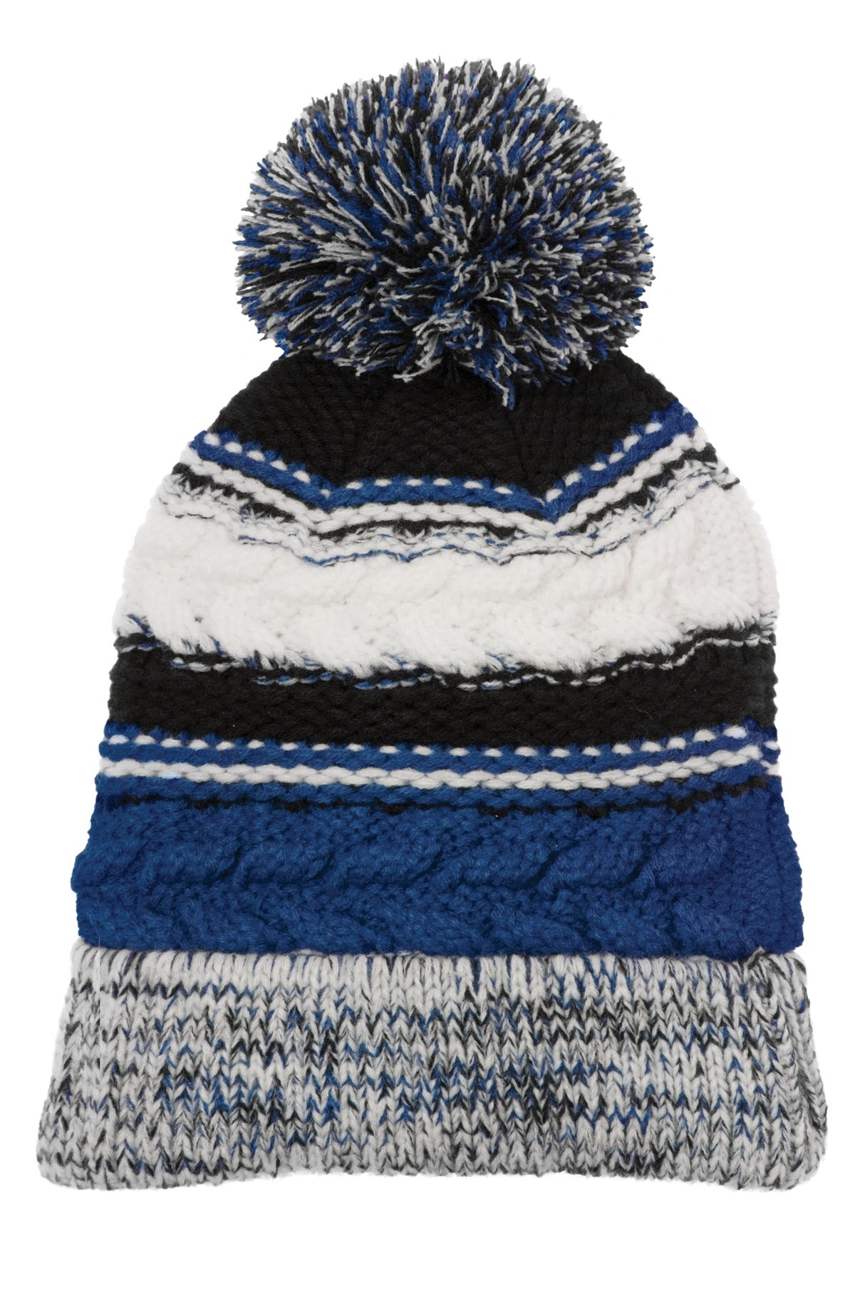 Sport-Tek Pom Pom Team Beanie. STC21 - True Royal/ Black/ White - front