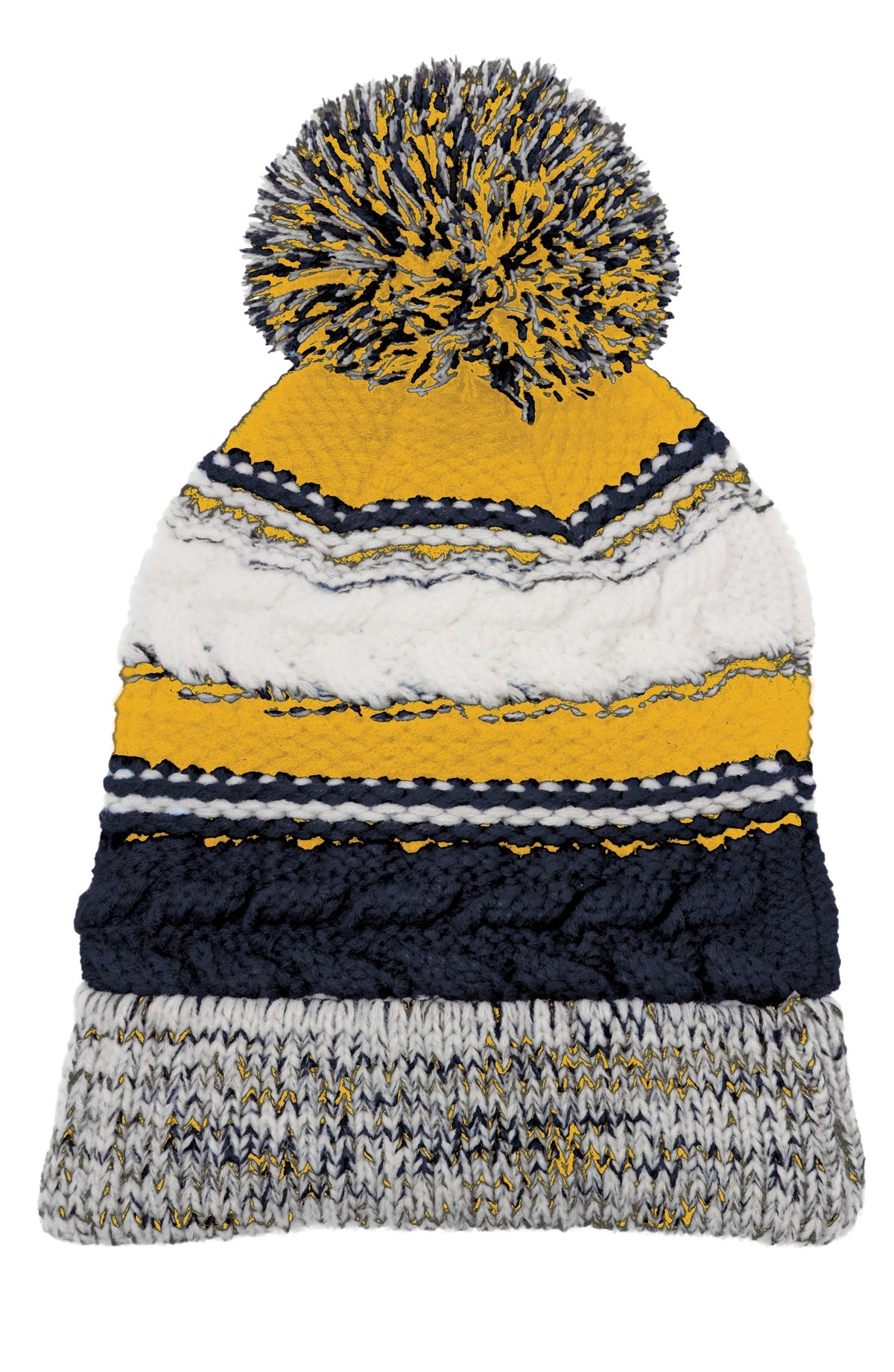 Sport-Tek Pom Pom Team Beanie. STC21 - True Navy/ Gold/ White - front