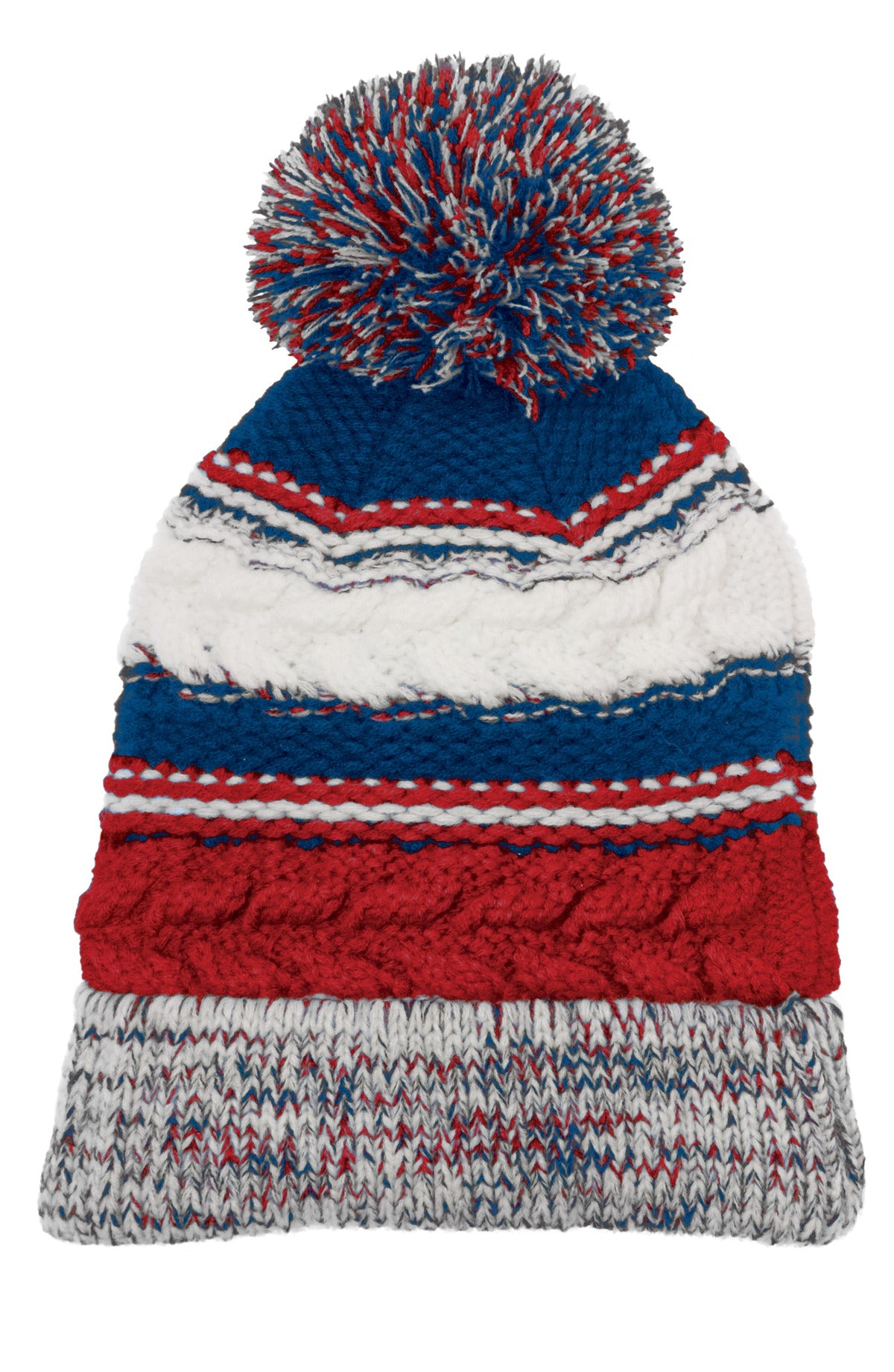Sport-Tek Pom Pom Team Beanie. STC21 - True Red/ True Royal/ White - front