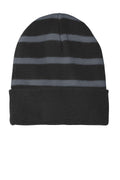 DISCONTINUED Sport-Tek Striped Beanie with Solid Band. STC31 - Black/ Iron Grey - front