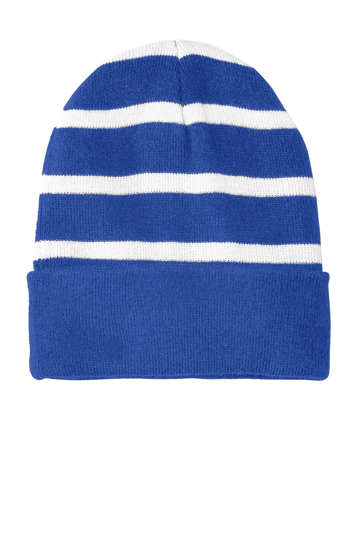 DISCONTINUED Sport-Tek Striped Beanie with Solid Band. STC31 - True Royal/ White - front