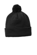 Sport-Tek Solid Pom Pom Beanie. STC37 - Black - front