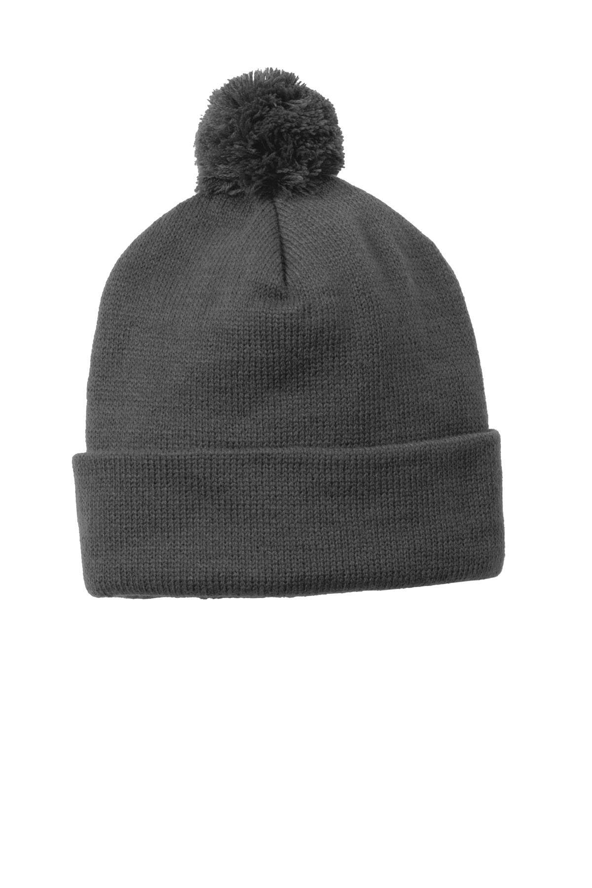 Sport-Tek Solid Pom Pom Beanie. STC37 - Iron Grey - front