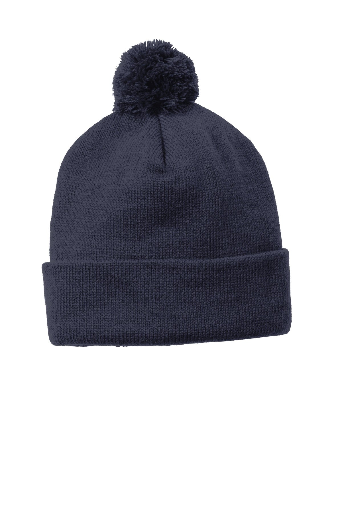 Sport-Tek Solid Pom Pom Beanie. STC37 - True Navy - front