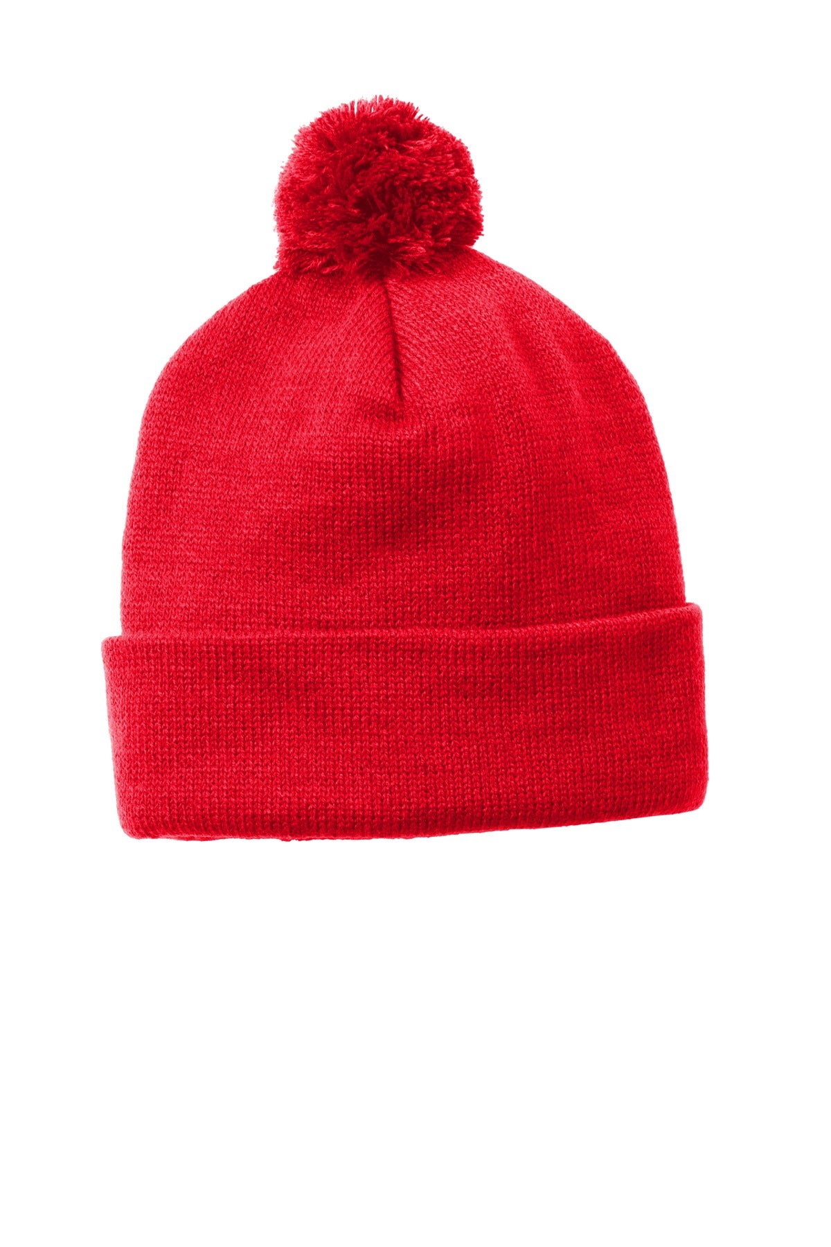 Sport-Tek Solid Pom Pom Beanie. STC37 - True Red - front