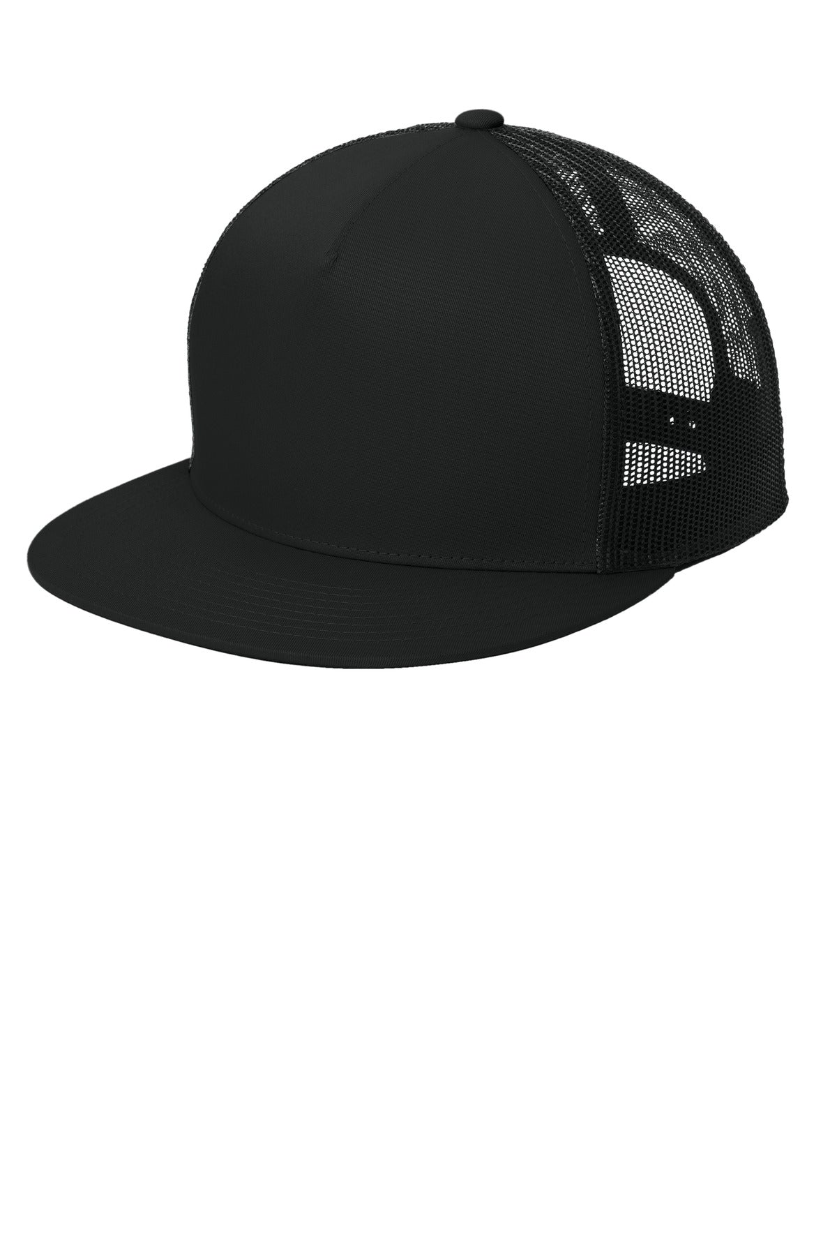 Sport-Tek YP Classics 5-Panel Classic Trucker Mesh Back Cap. STC38 - Black/ Black - front