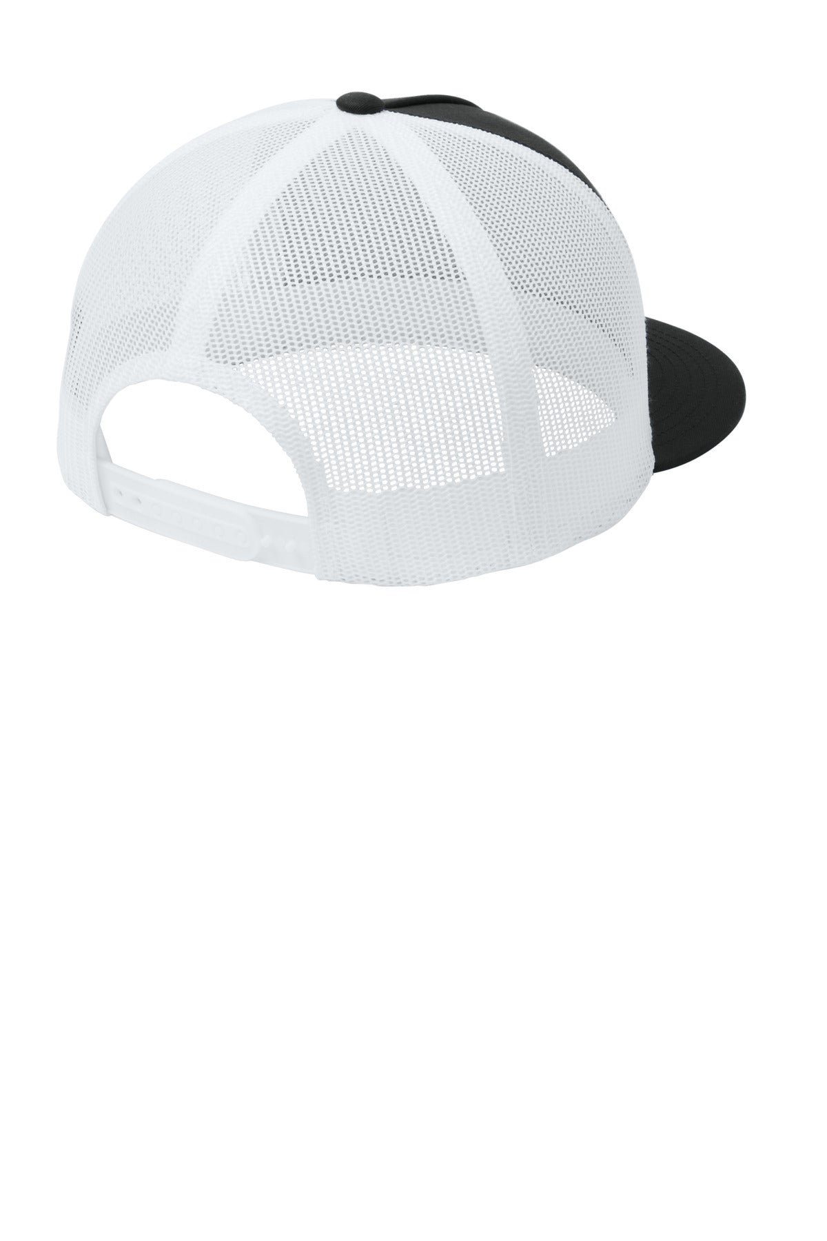 Sport-Tek YP Classics 5-Panel Classic Trucker Mesh Back Cap. STC38 - Black/ White - back