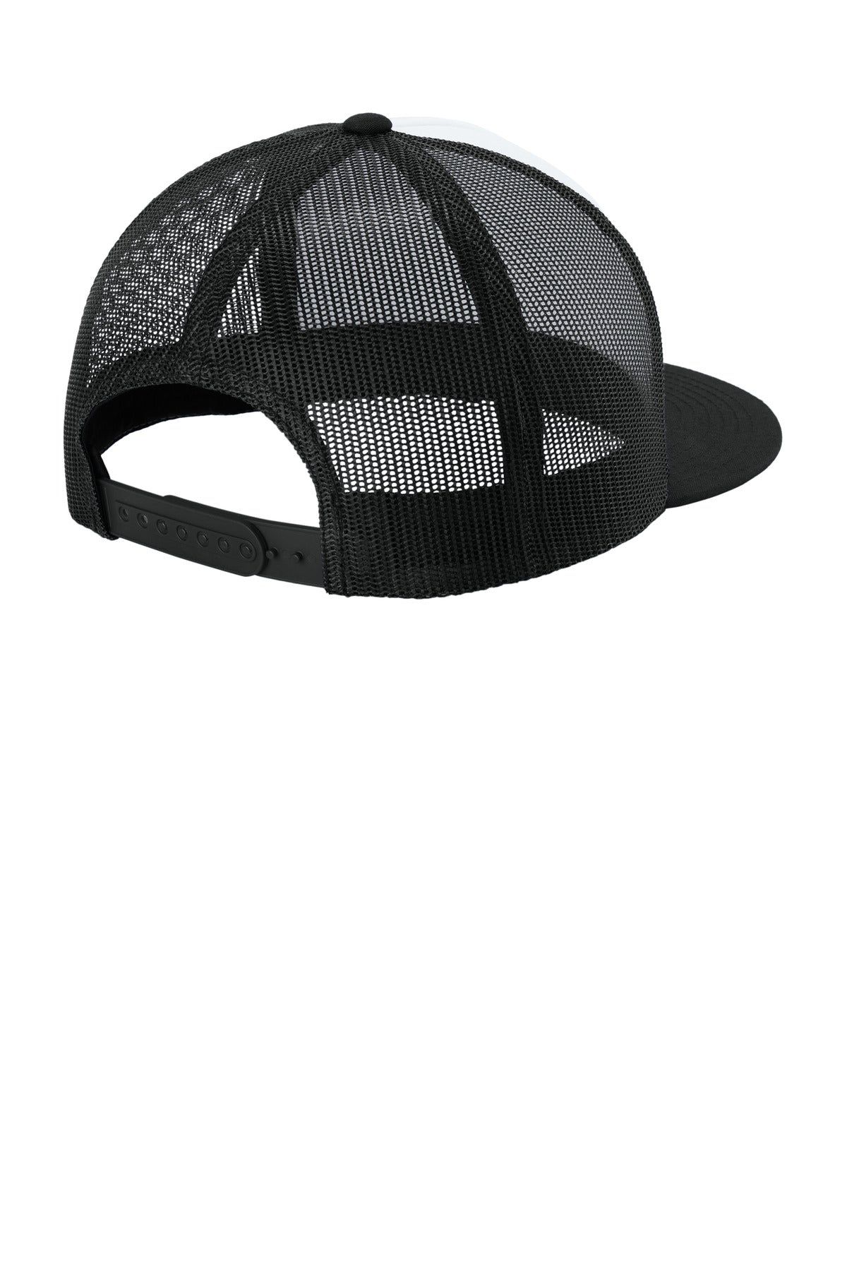 Sport-Tek YP Classics 5-Panel Classic Trucker Mesh Back Cap. STC38 - White/ Black/ Black - back