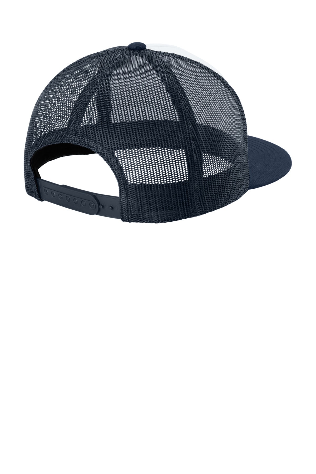 Sport-Tek YP Classics 5-Panel Classic Trucker Mesh Back Cap. STC38 - White/ True Navy/ True Navy - back