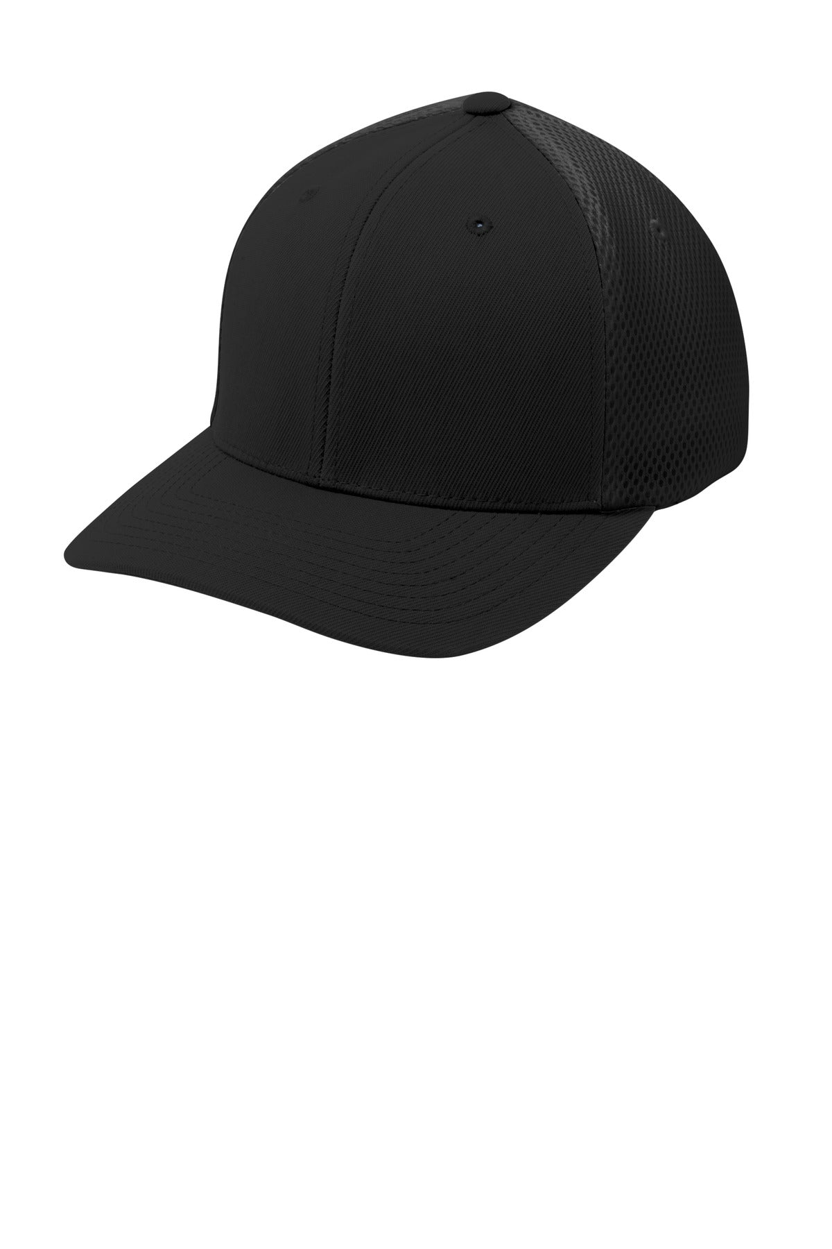 Sport-Tek Flexfit Air Mesh Back Cap. STC40 - Black/ Black - front