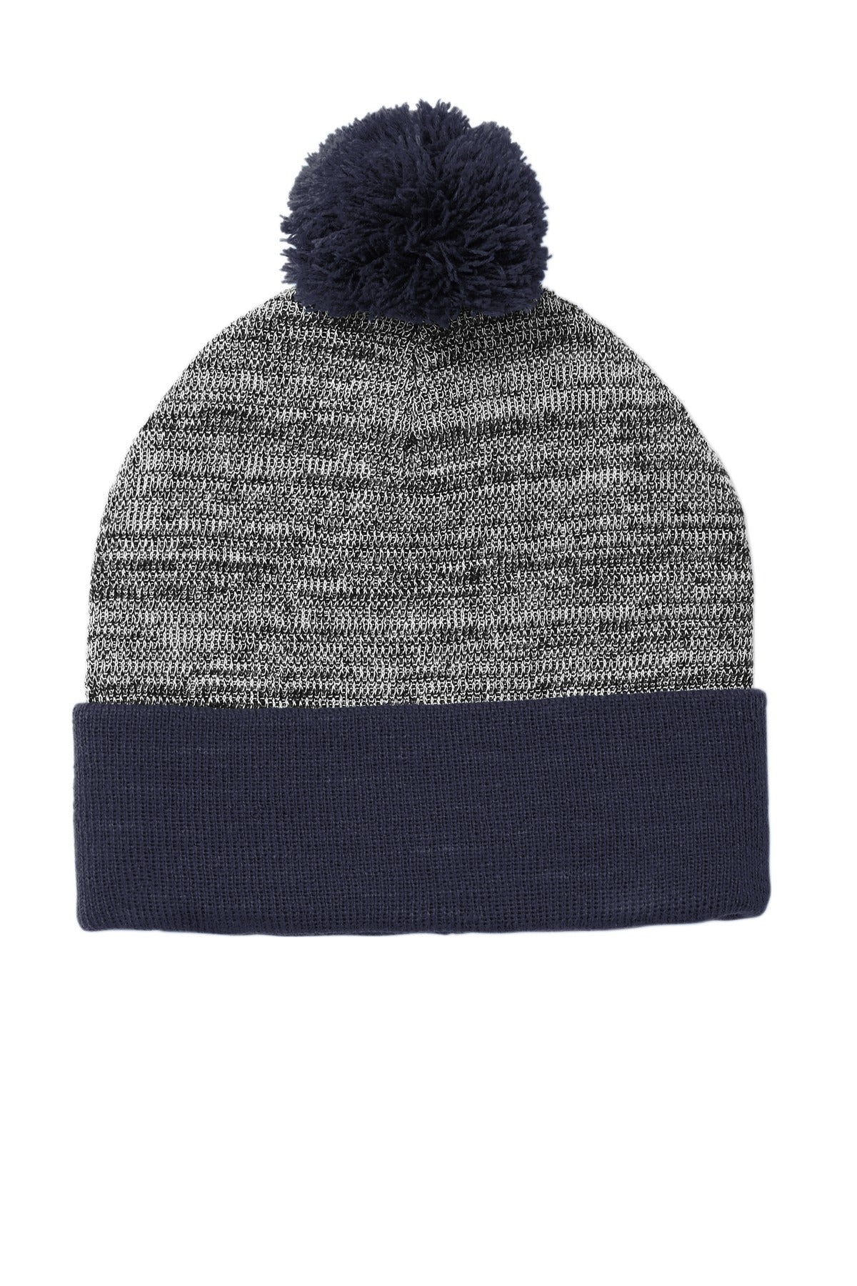 DISCONTINUED Sport-Tek Heather Pom Pom Beanie STC41 - True Navy/ Grey Heather - front