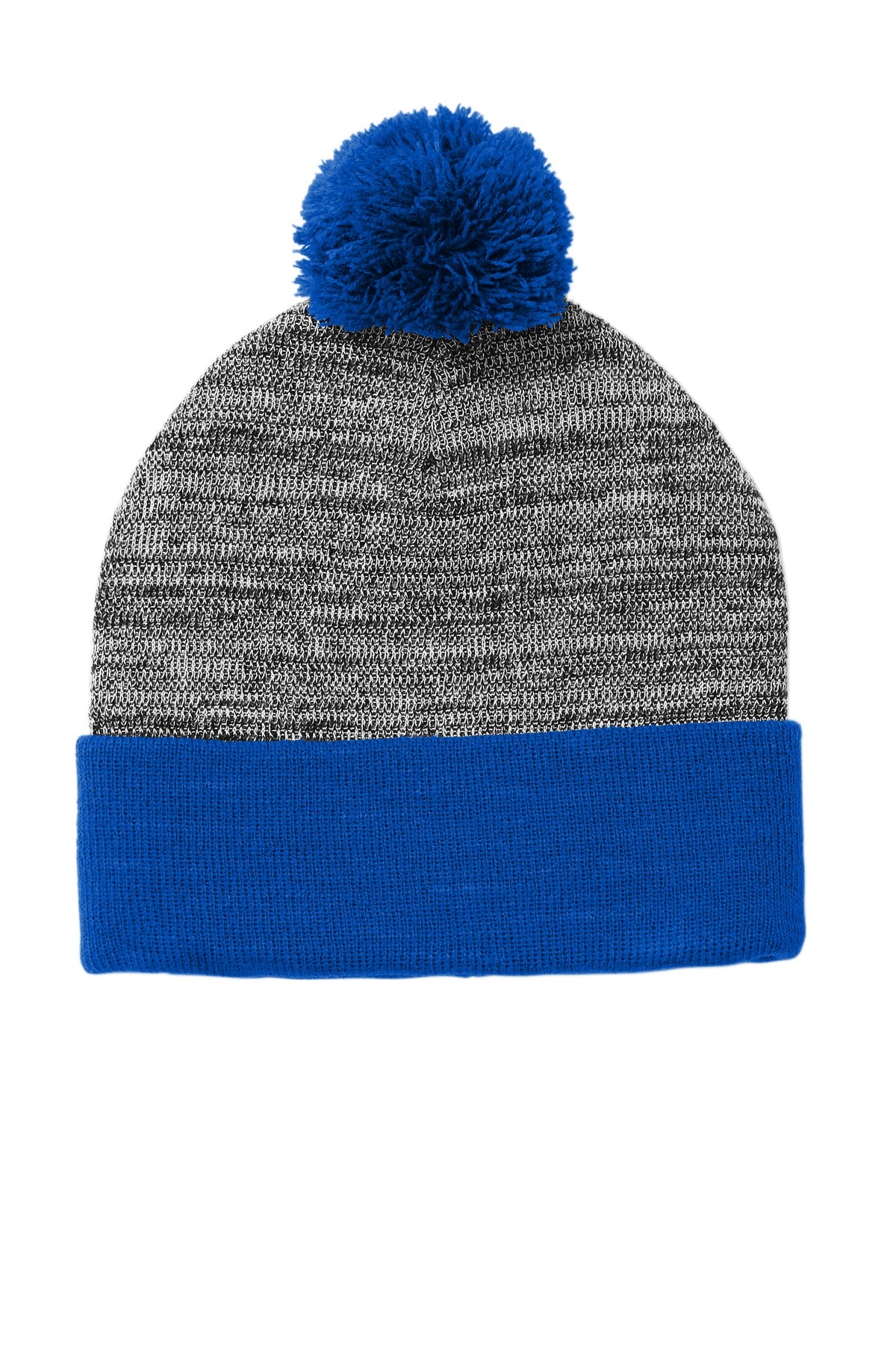 DISCONTINUED Sport-Tek Heather Pom Pom Beanie STC41 - True Royal/ Grey Heather - front