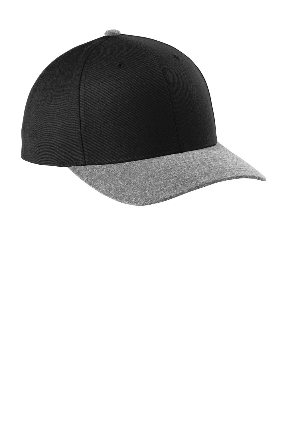 Sport-Tek YP Classics Curve Bill Snapback Cap. STC43 - Black/ Grey Heather - front