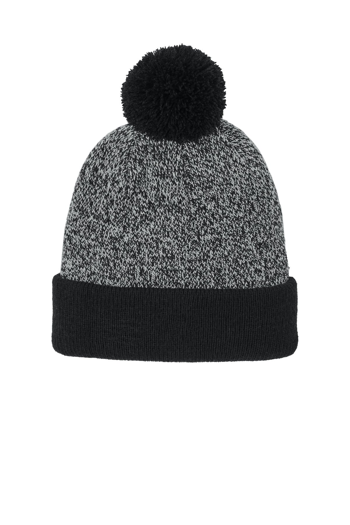 Sport-Tek Halftime Heather Pom Beanie STC68 - Black/ Silver - front