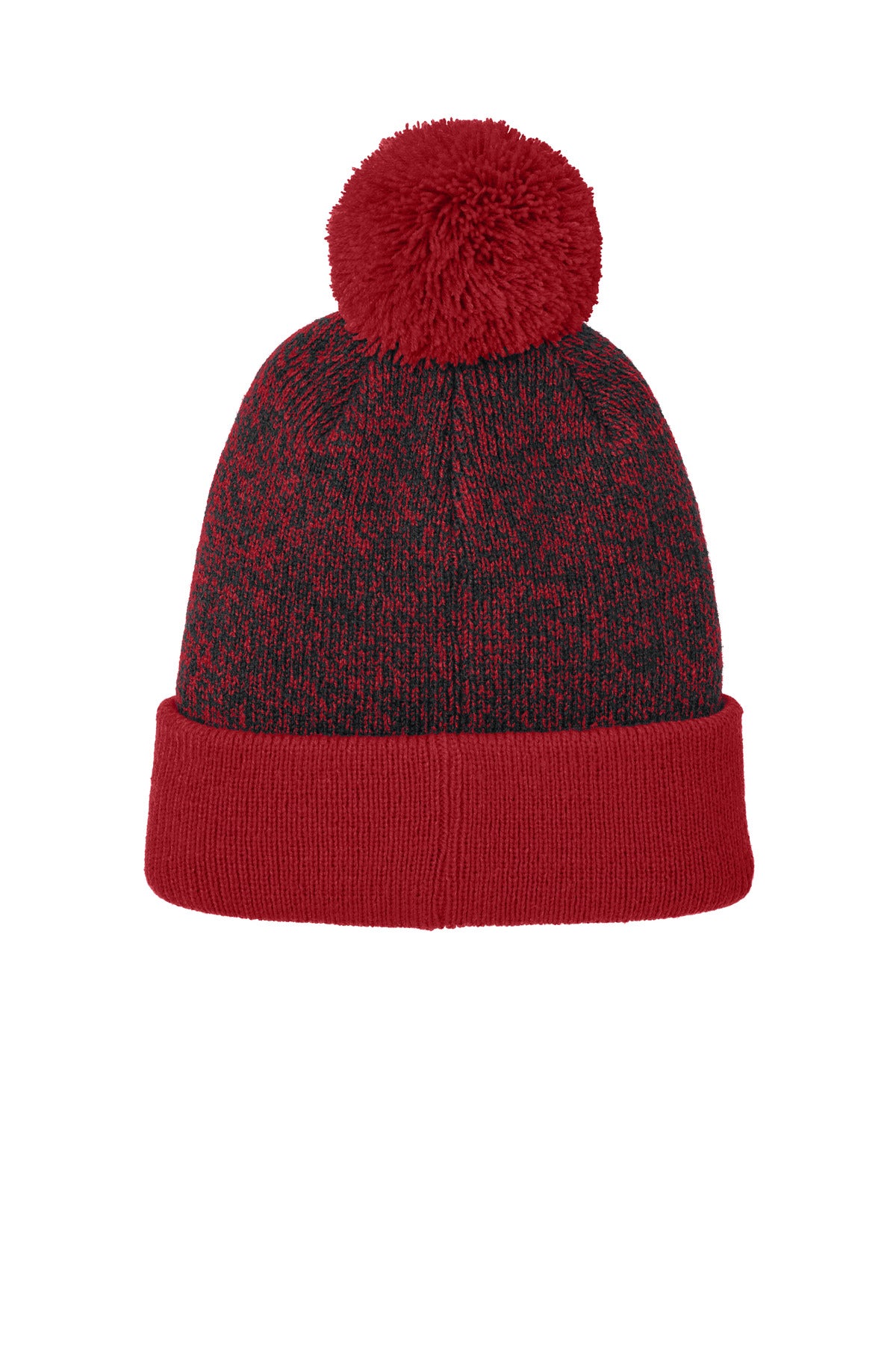 Sport-Tek Halftime Heather Pom Beanie STC68 - Deep Red/ Black - back