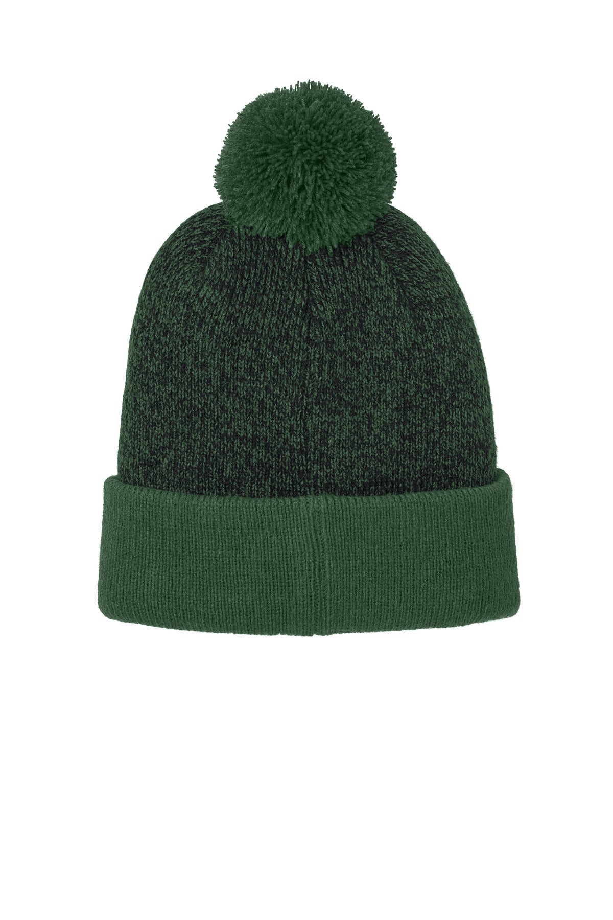 Sport-Tek Halftime Heather Pom Beanie STC68 - Forest Green/ Black - back