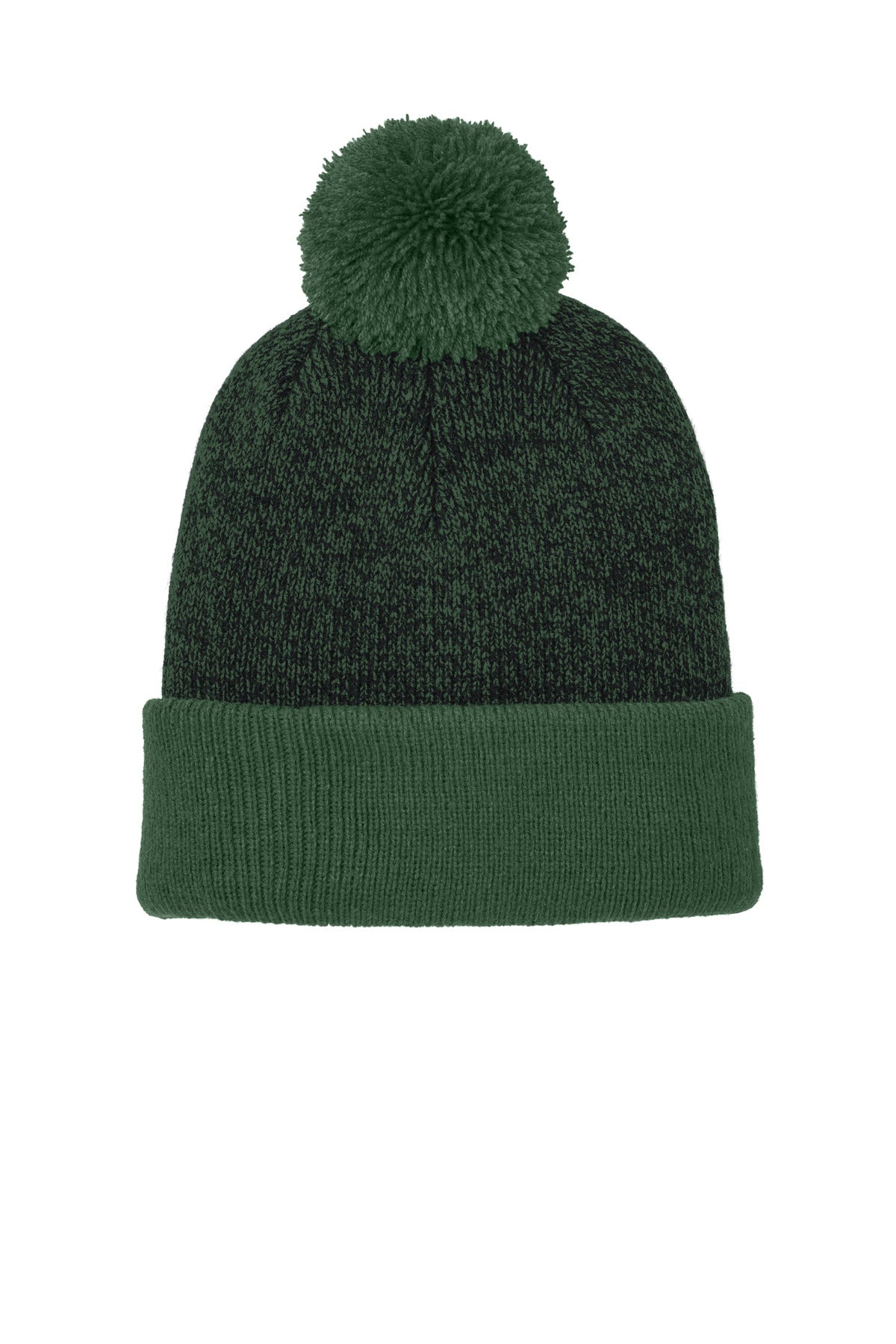 Sport-Tek Halftime Heather Pom Beanie STC68 - Forest Green/ Black - front