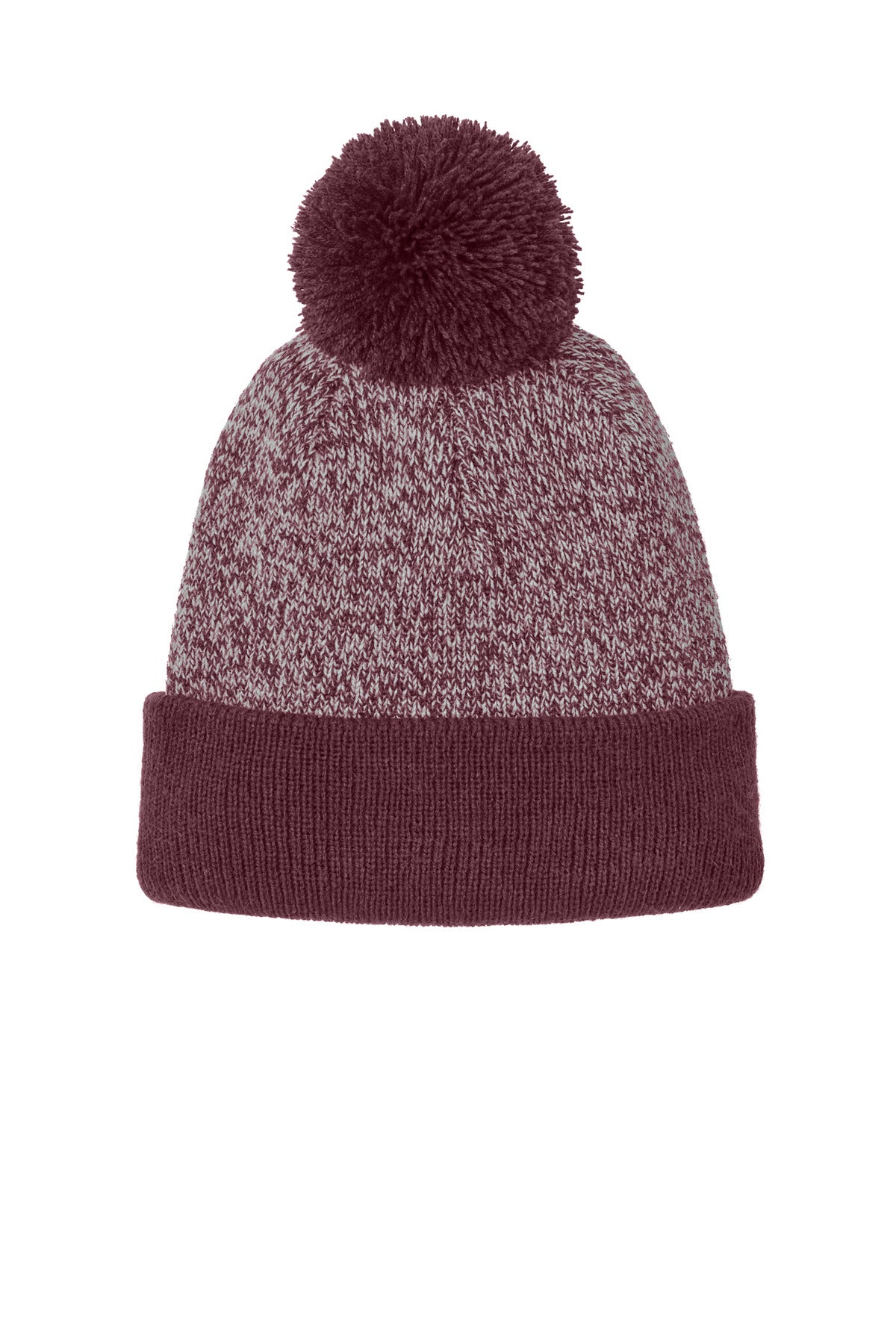 Sport-Tek Halftime Heather Pom Beanie STC68 - Maroon/ Silver - front
