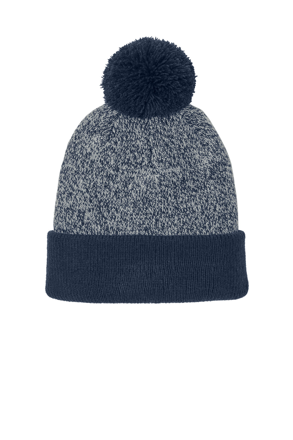 Sport-Tek Halftime Heather Pom Beanie STC68 - True Navy/ Silver - front