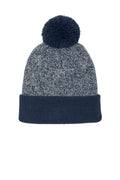 Sport-Tek Halftime Heather Pom Beanie STC68 - True Navy/ Silver - front