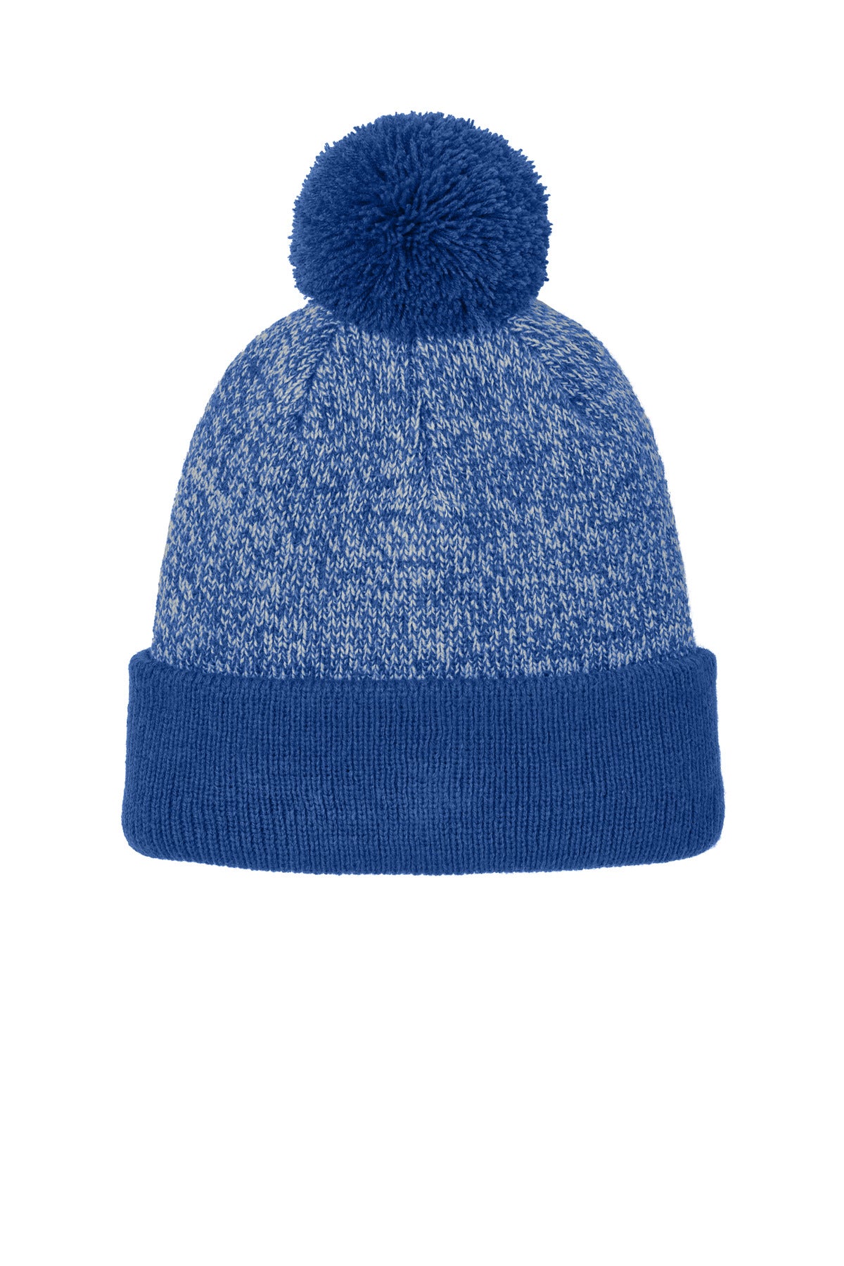 Sport-Tek Halftime Heather Pom Beanie STC68 - True Royal/ Silver - front