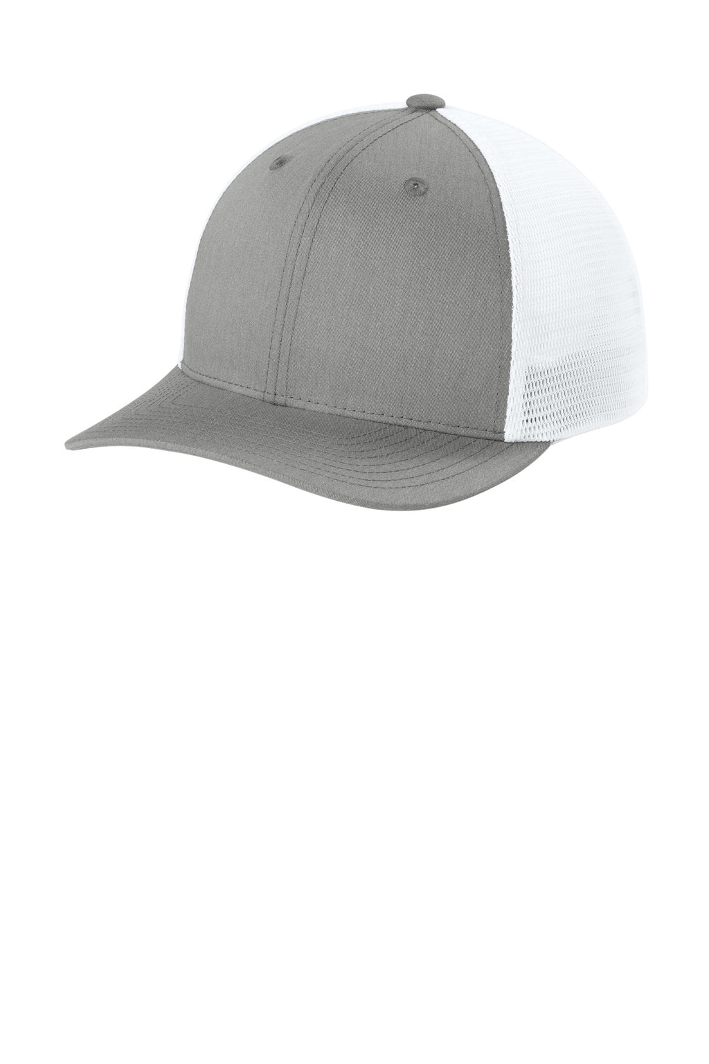 Sport-Tek Stretch-Tek Snapback Trucker Cap STC74 - Heather Grey/ White - front