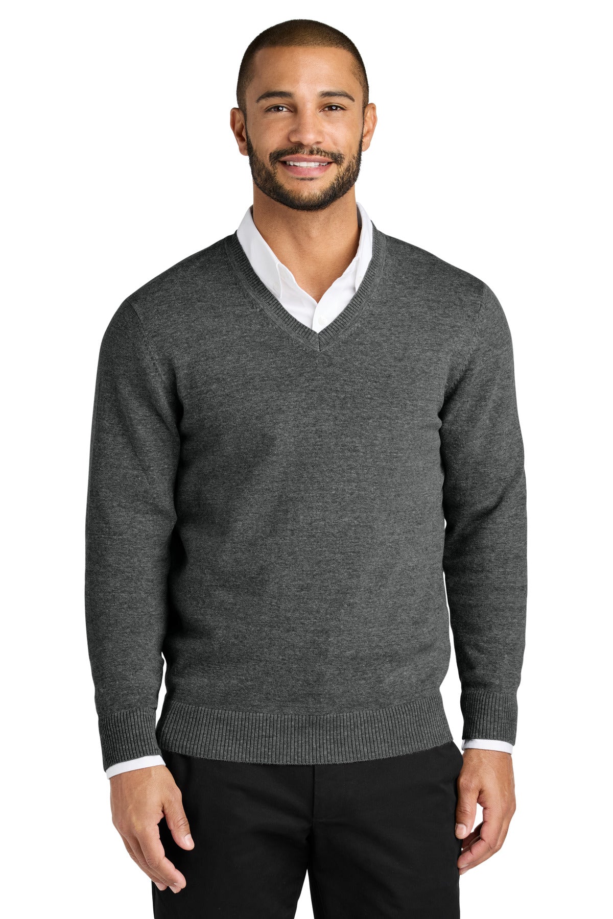 Port Authority Easy Care V-Neck Sweater SW2850 - Charcoal Heather - front