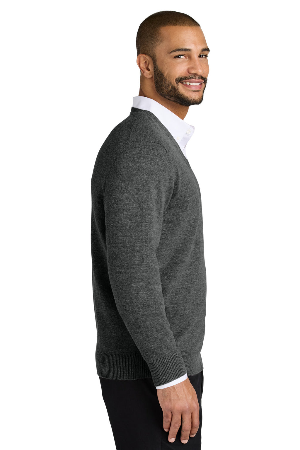 Port Authority Easy Care V-Neck Sweater SW2850 - Charcoal Heather - side