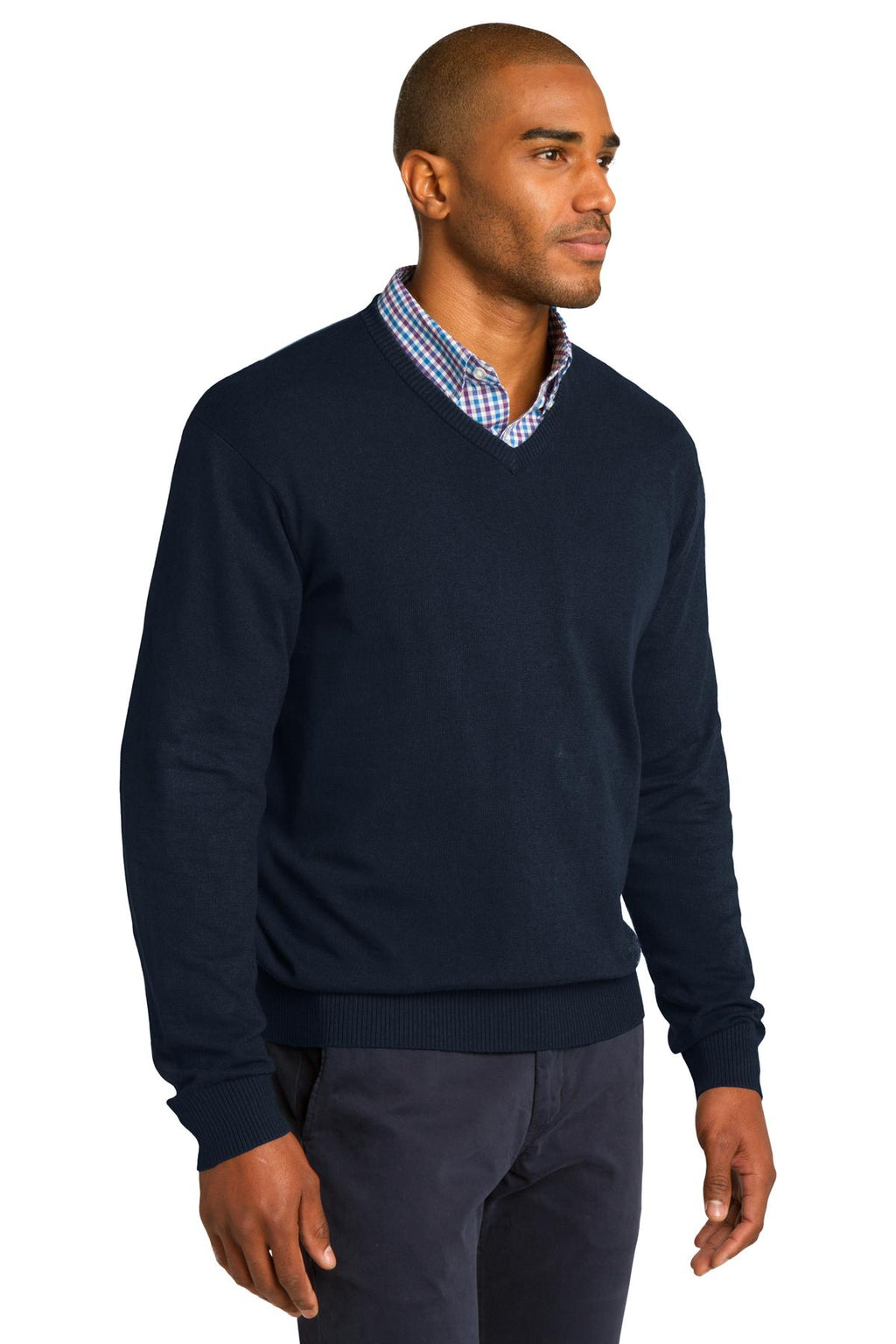 DISCONTINUED Port Authority V-Neck Sweater. SW285 - Navy - three_q