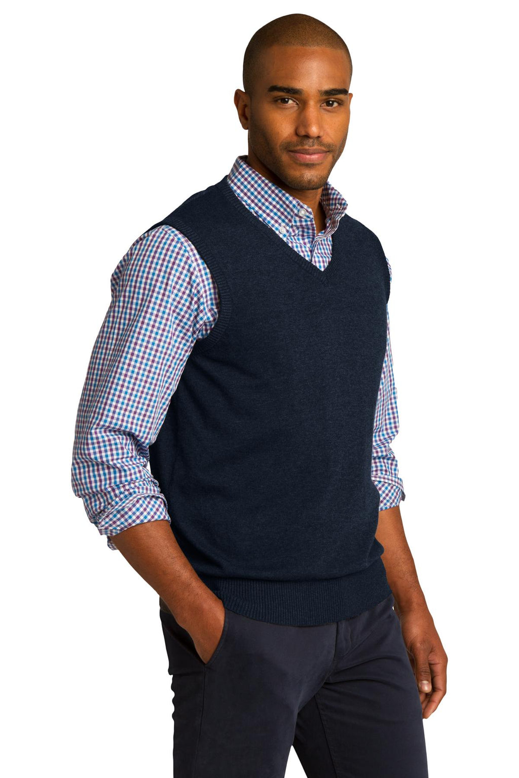 DISCONTINUED Port Authority Sweater Vest. SW286 - Navy - three_q