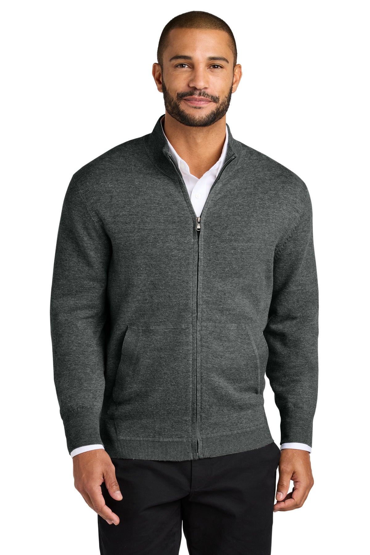 Port Authority Easy Care Full-Zip Sweater SW2901 - Charcoal Heather - front