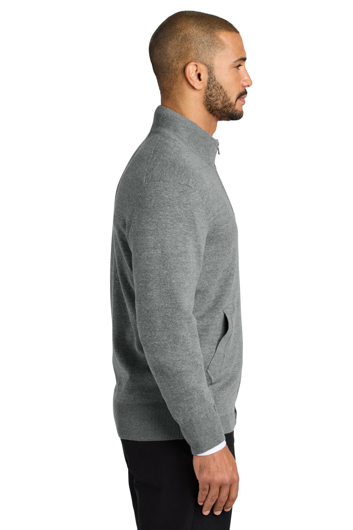 Port Authority Easy Care Full-Zip Sweater SW2901 - Medium Heather Grey - side