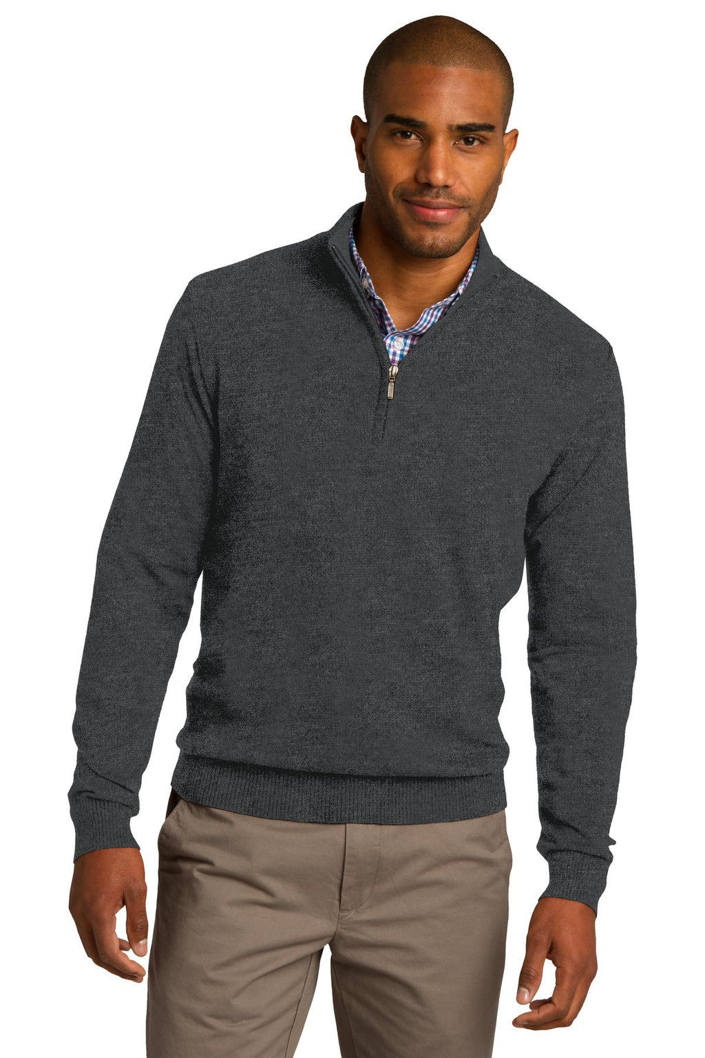 DISCONTINUED Port Authority 1/2-Zip Sweater. SW290 - Charcoal Heather - front