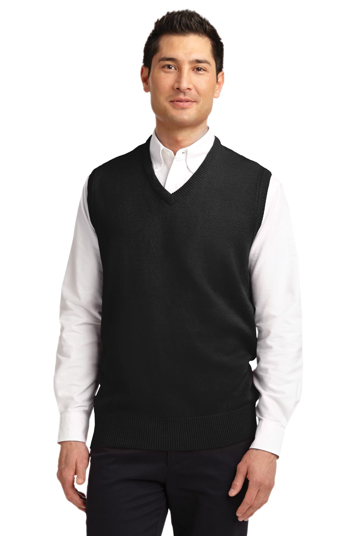 DISCONTINUED Port Authority Value V-Neck Sweater Vest. SW301 - Black - front