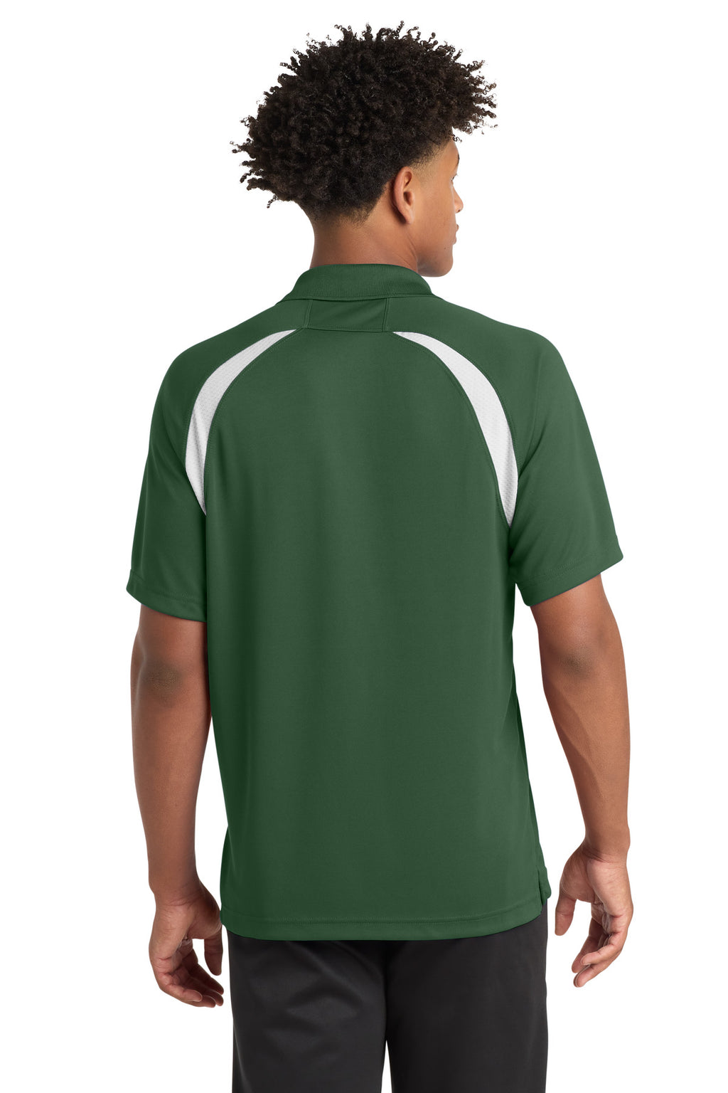 Sport-Tek Dry Zone Colorblock Raglan Polo. T476 - Forest Green/ White - back