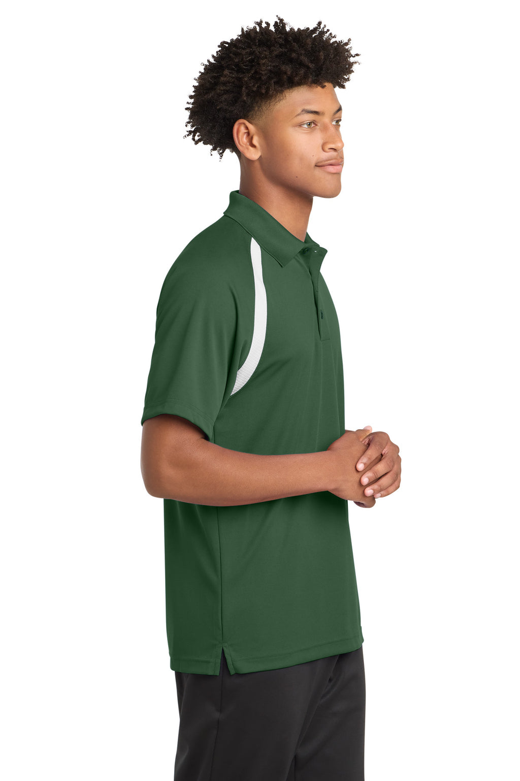 Sport-Tek Dry Zone Colorblock Raglan Polo. T476 - Forest Green/ White - side