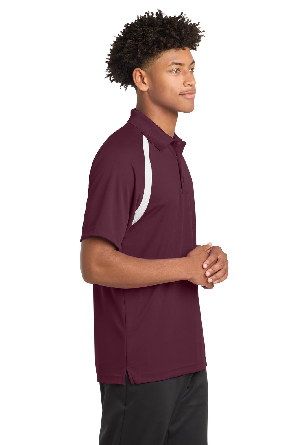 Sport-Tek Dry Zone Colorblock Raglan Polo. T476 - Maroon/ White - side