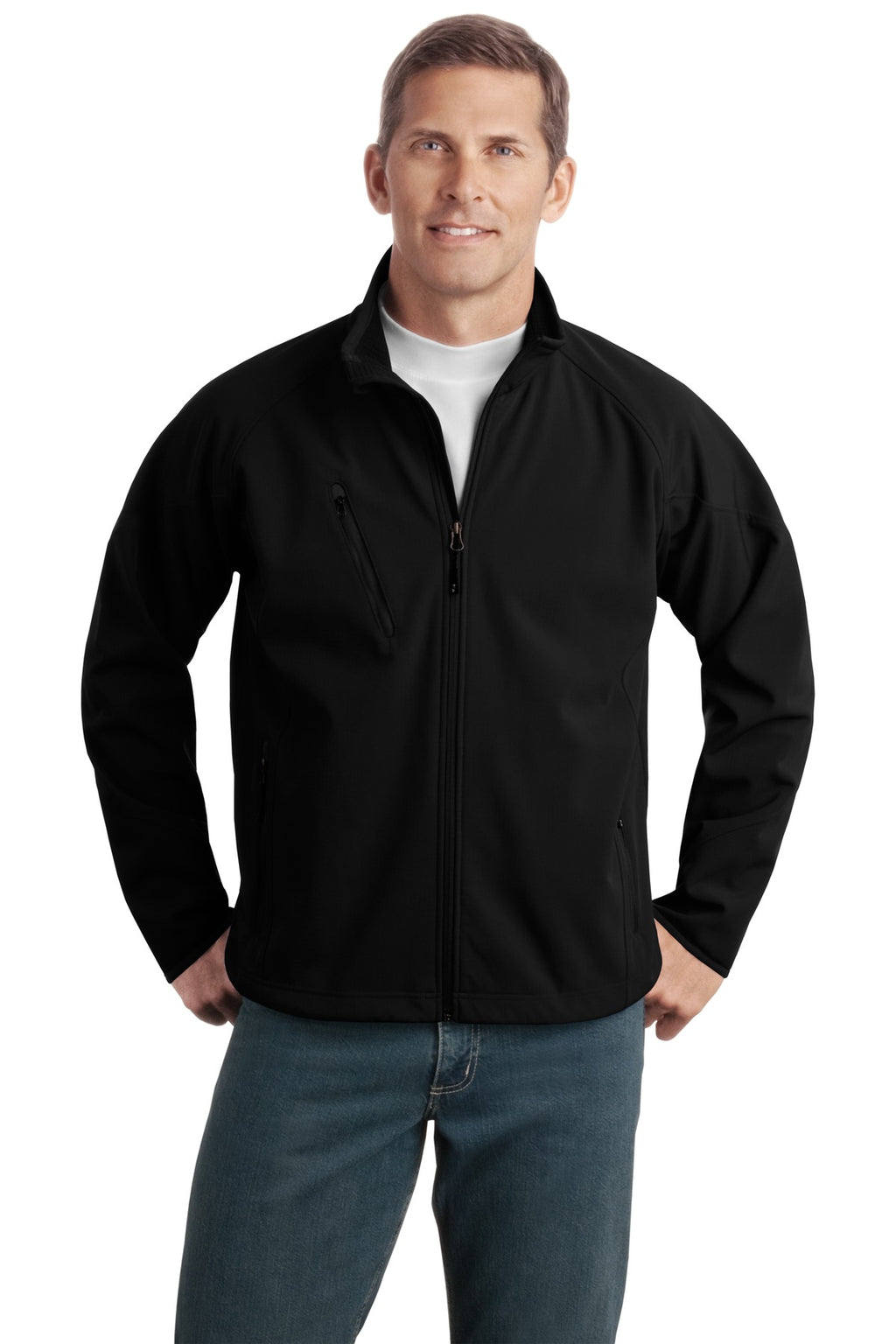 Port Authority Tall Textured Soft Shell Jacket. TLJ705 - Black - front