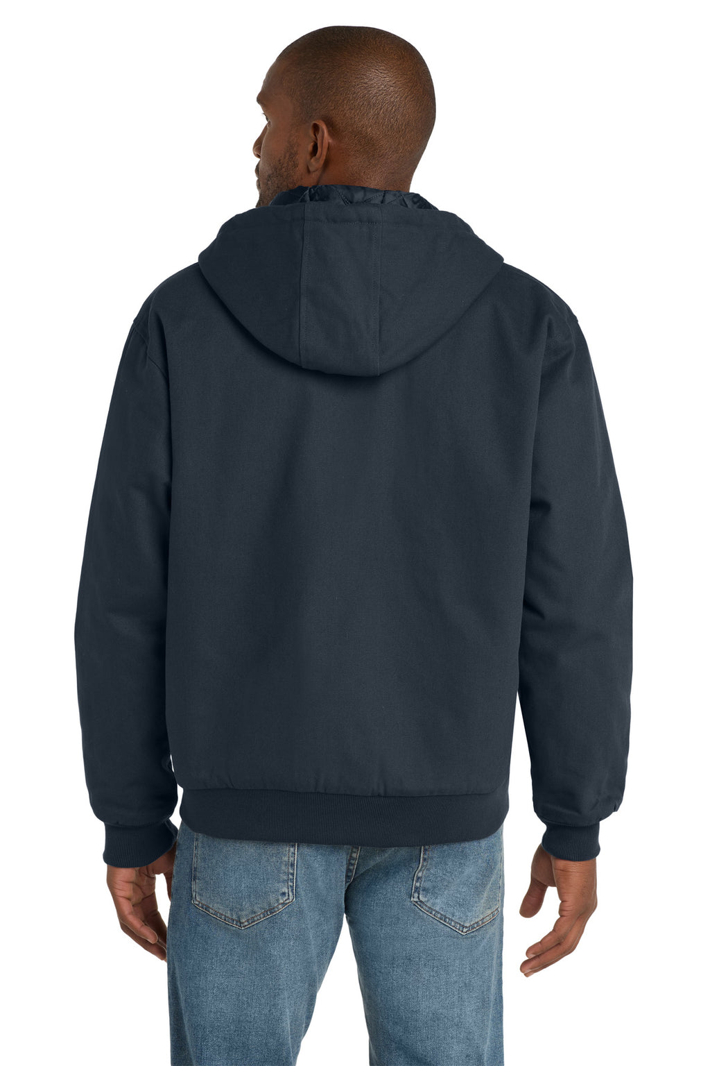 CornerStone Tall Duck Cloth Hooded Work Jacket. TLJ763H - Navy - back