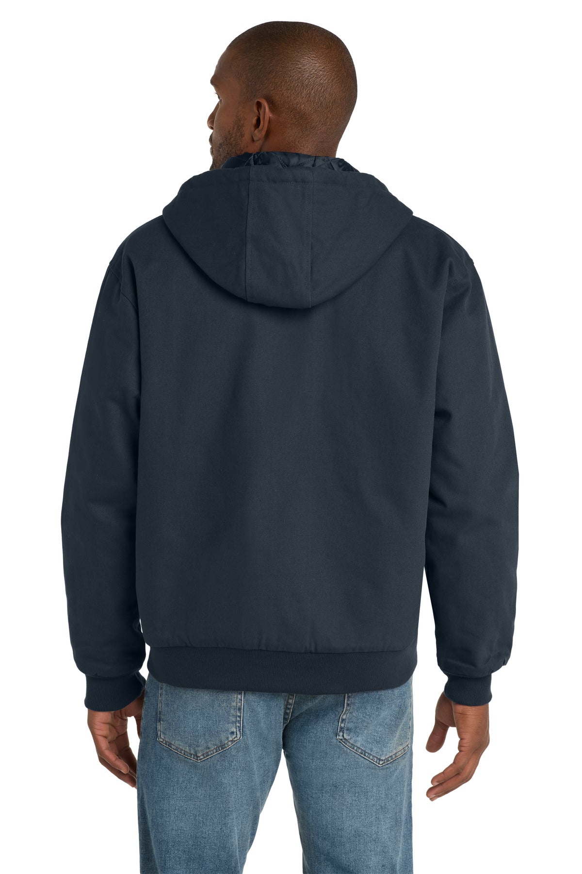 CornerStone Tall Duck Cloth Hooded Work Jacket. TLJ763H - Navy - back