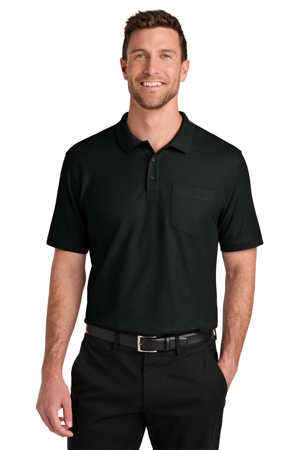 Port Authority Tall Wearever Signature Pique Pocket Polo TLK200P - Deep Black - front